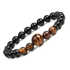 Tigers Eye Black Bead Stretch Bracelet 7.5"